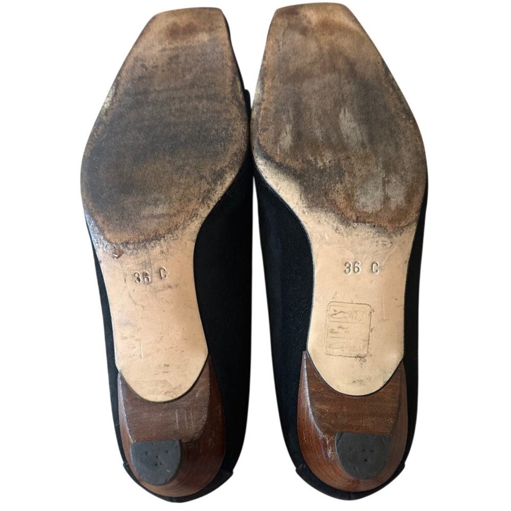 Vintage Gucci Black Suede Square‎ Toe Kitten Heels Logo 36 - Picture 7 of 16